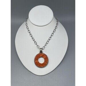 SILPADA Red Orange Sponge Coral Pendant Necklace 18” Round Sterling Silver N1564